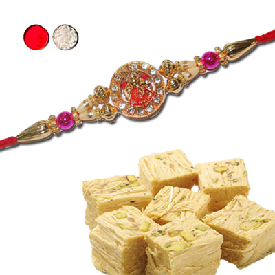 "Rakhi-FR- 8140 A (Single Rakhi), 500gms of Haldiram Soanpapdi Sweet - Click here to View more details about this Product